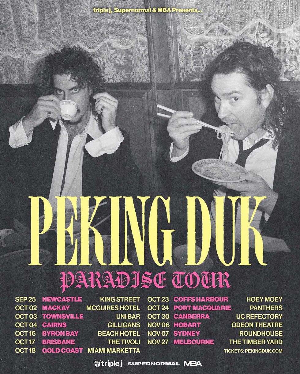 Peking Duk Paradise Tour poster with dates and locations.